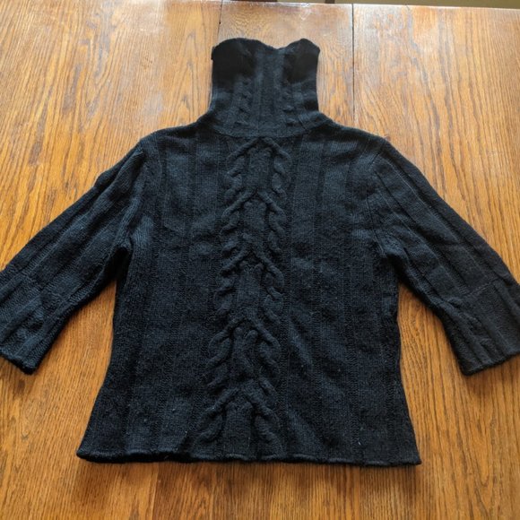 Turtleneck Cable Black Sweater - Wool/Rayon/Angora - Picture 3 of 8